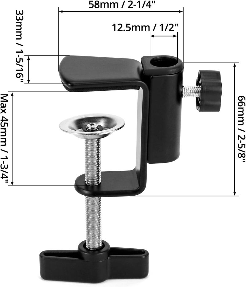 QWORK Universal Desk C-Clamp with 1/2" Thread Hole, 4 Pack Adjustable Metal Mounting Table Clamp, Desk Light Clamp Mount Holder for Swing Arm Magnifying Desk Lamp Microphone Camera - Image 2